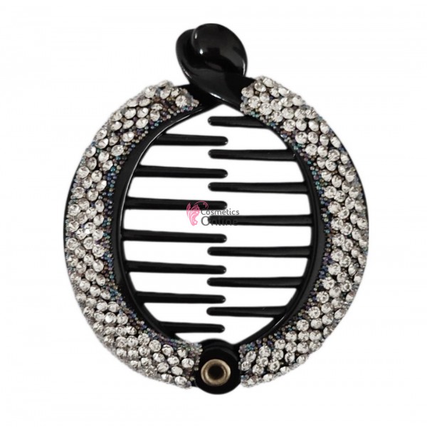 Accesoriu tip banana pentru prins parul din plastic PZS008AA - Neagra cu perle si strasuri